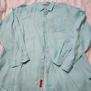 Tommy Bahama 100% Linen LS Shirt Men's Size L Button-Up Teal Causally Sophistica